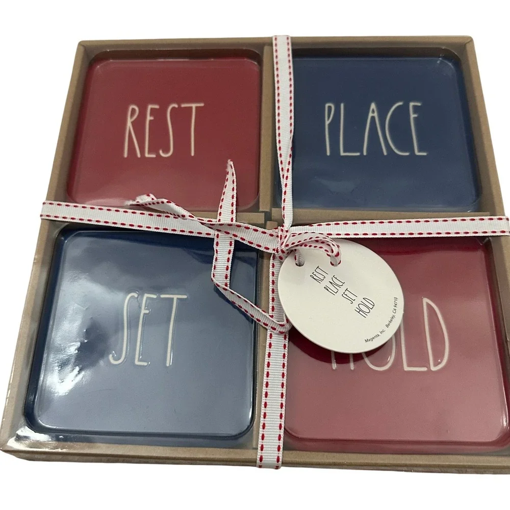 Rae Dunn Artisan Collection Magenta‎ Coaster Set of 4 Square Place Set